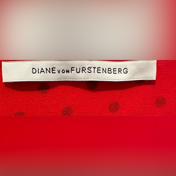 Vtg Diane Von Furstenberg Long Sleeve Two Ruffle Red/Black Dot Mini Shift Dress - Picture 5 of 5